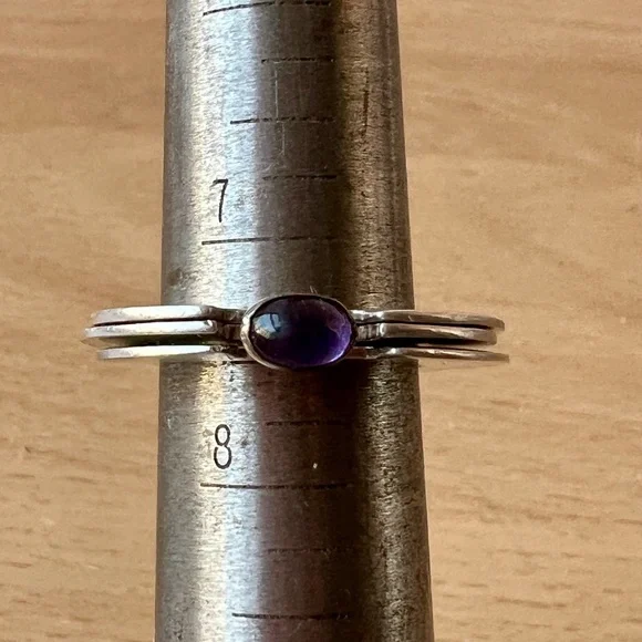 VINTAGE ARTISAN CRAFTED DESIGNER 925SS AMETHYST CABOCHON TRIPLE 3 RINGS UNIQUE
